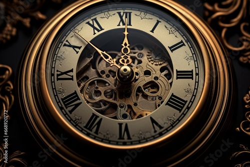 A Dramatic Close-Up of a Vintage Clock, Its Hands Poised to Strike Midnight, Signaling the Arrival of a New Year
