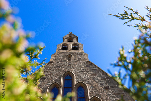 church windows on a sunny day