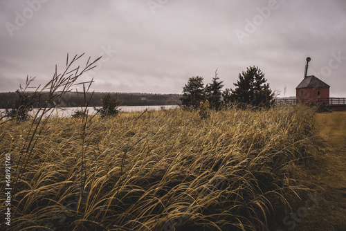 old radio house at the end of a field
