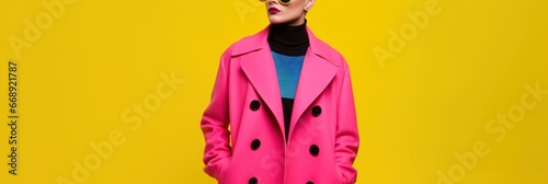 Caucasian Female Yellow Banner Flashy Stylish Colorful Concept Generative AI photo