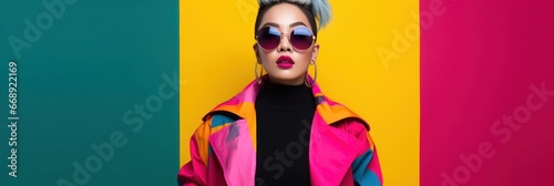 Asian Woman Multi Color Bright Fashion Statement Colorful Backdrop Generative AI