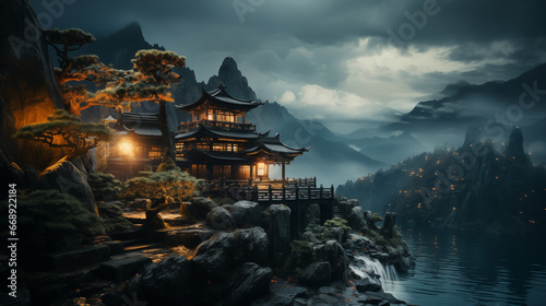 japan temple at night photo
