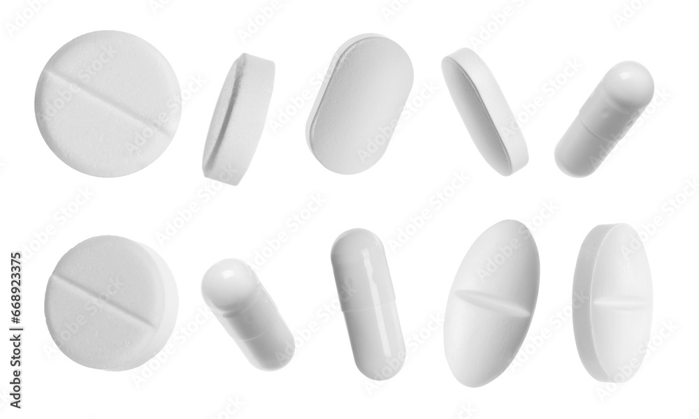 Many different pills isolated on white, collection Many different pills isolated on white, collection