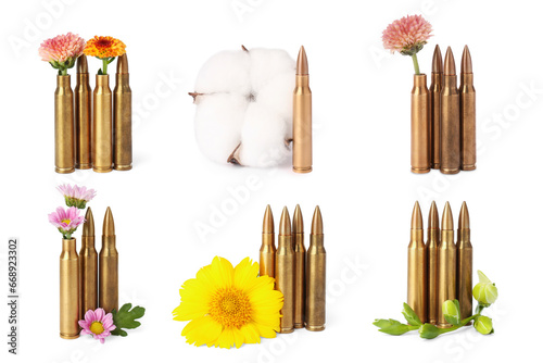 Set of bullets and beautiful flowers isolated on white