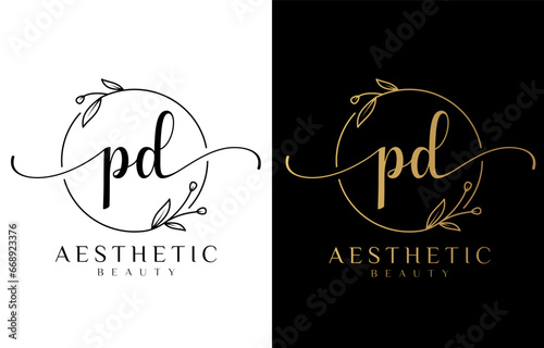 Letter PD Beauty Logo with Flourish Ornament