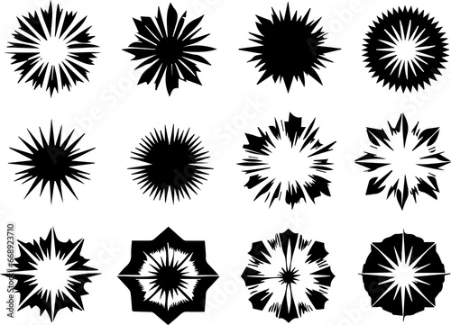 set of silhouettes of explosions   silhouette avatar icon set   illustration  vector design   minimalistic   bomb vector