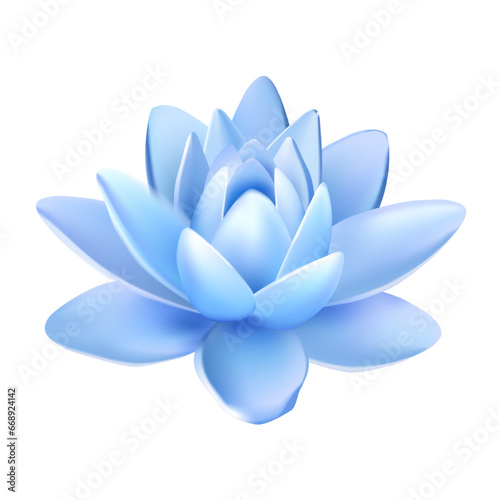Vector isolated flower of lotus with light blue petals with reflection on white background 3d vector illustration