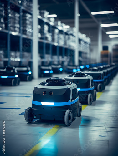 Autonomous robots in a factory warehouse, the future of industry, tech © Marcelo