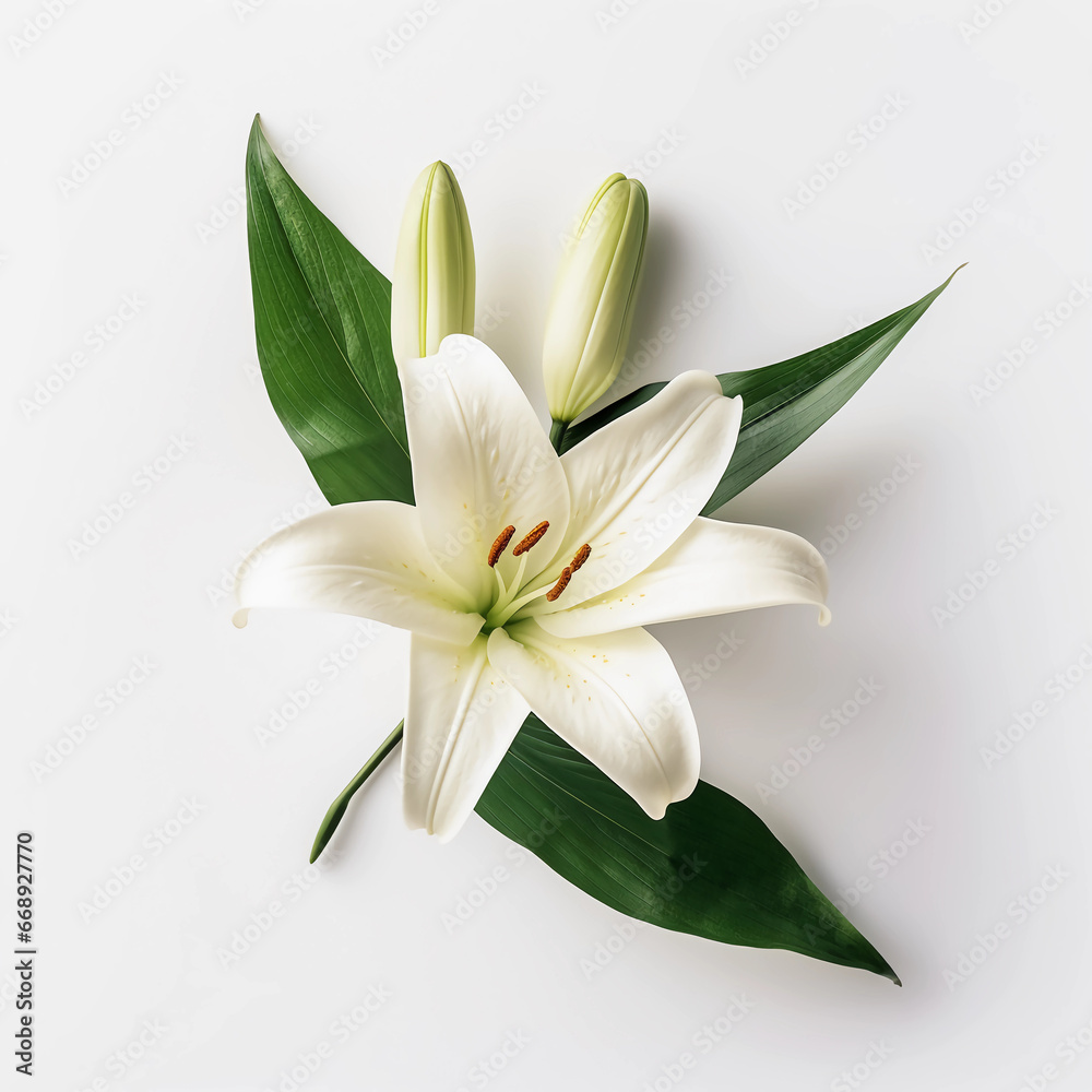 White Lilies flowers isolated on a white background, Wall decoration photos, Generative AI. White Lilies flowers isolated on a white background, Wall decoration photos, Generative AI.