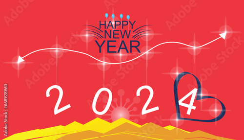 Greeting card Happy New Year 2024.With colorful truncated number illustrations .happy new year.