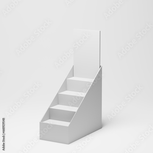 3D mockups of supermarket shelf and market stands, commercial retail shop product racks