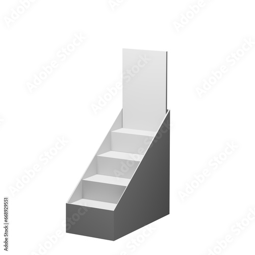 3D mockups of supermarket shelf and market stands, commercial retail shop product racks