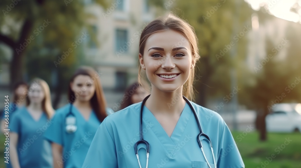 selective focus of smiling nurse with stethoscope looking at camera selective focus of smiling nurse with stethoscope looking at camera