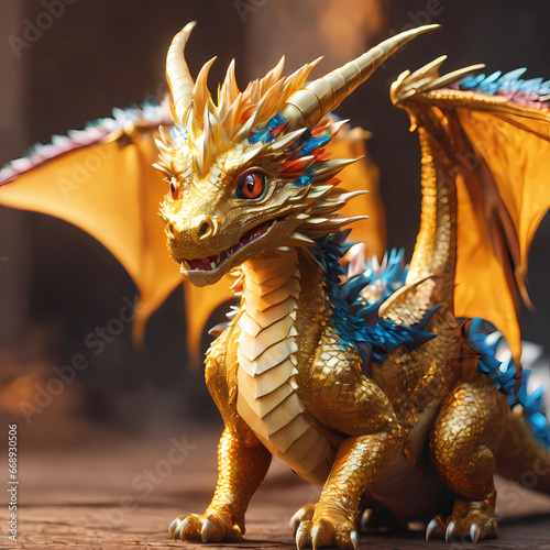 un dragon rojo con ojos azules estilo caricatura para niños renderizado con escamas detalladas photo