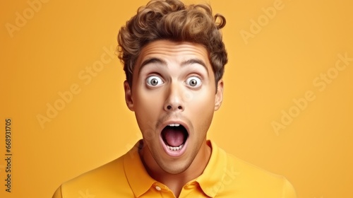 handsome man exited surprise face expression . Male feels shocked. exciting smile and happy adorable rejoices. Very enjoy and fun relax time. wow, © pinkrabbit