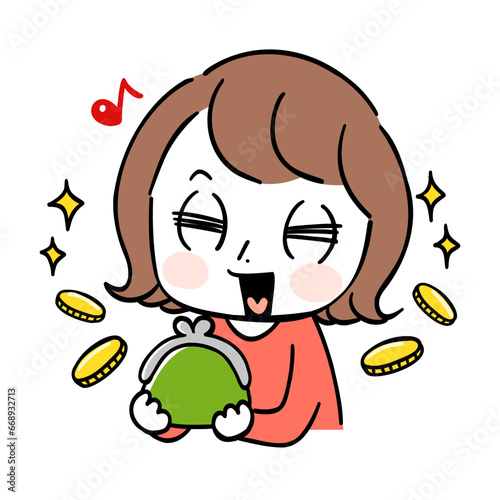 お財布を持った明るい女性