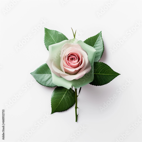 Beautiful pink rose flower on white background, Valentine's day, Meaning of love. Generative AI.