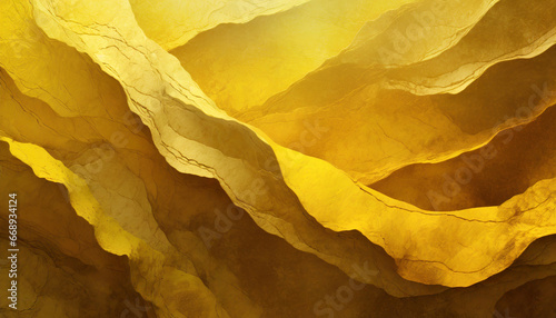 yellow gold gradient organic texture with overlapping crumbled waving waves paper layers abstract background illustration