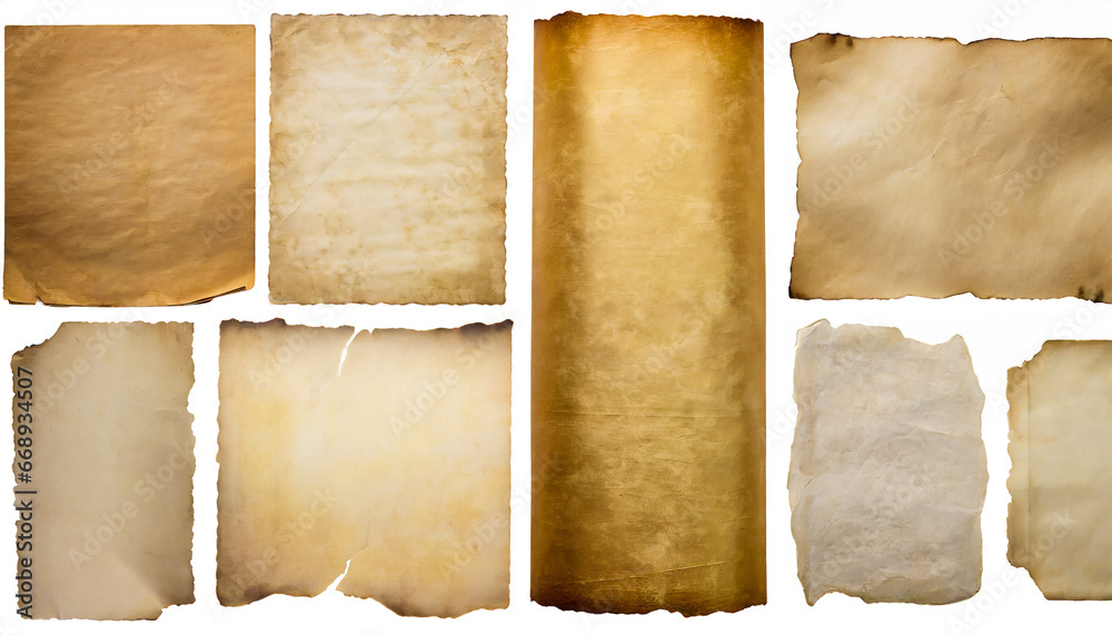 vintage paper or parchment set isolated on white