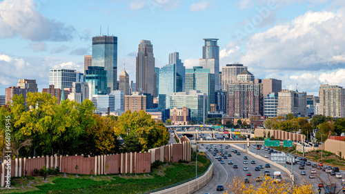 Skyline of Downtown Minneapolis at autumn