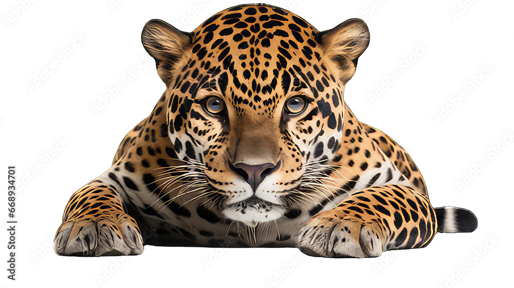 Close up portrait of a leopard isolated on white png transparent background - obrazy, fototapety, plakaty 