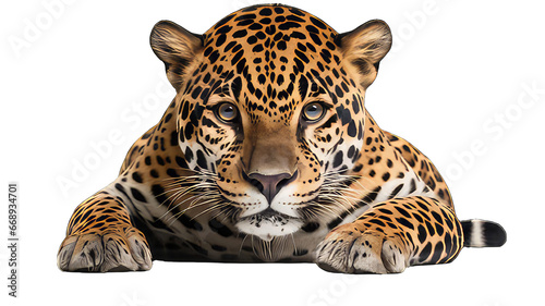 Close up portrait of a leopard isolated on white png transparent background photo