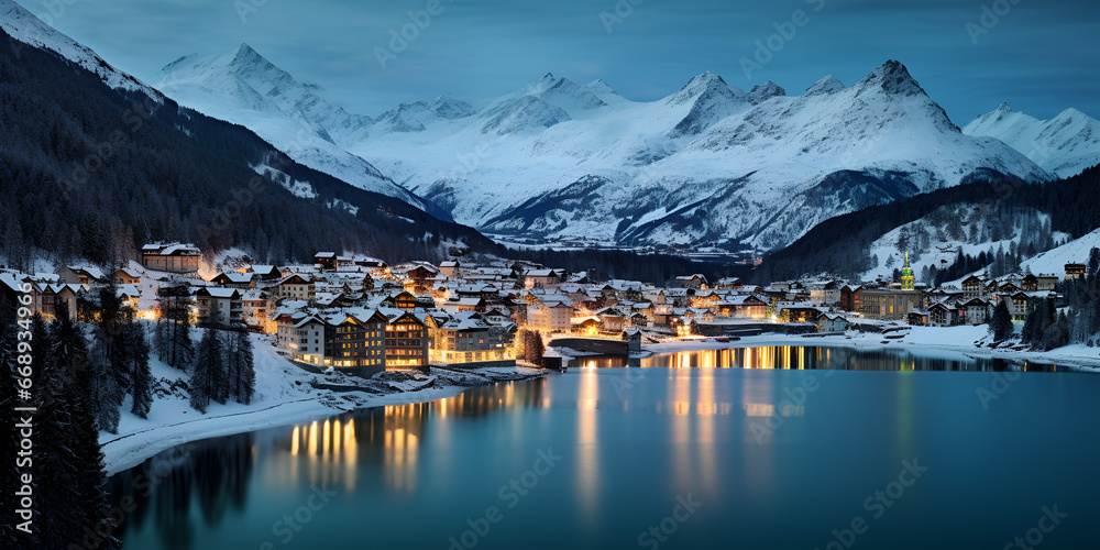  mountain matterhorn zermatt switzerland with fresh snow on beautiful winter day ,Scenic mountains in the austrian alps ,Magnificent view of the payto lake and snowy mountains generative ai
