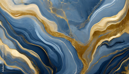 abstract marbling marble oil acrylic paint background illustration art wallpaper blue gold color with waving waves swirls liquid fluid marbled texture banner painting texture