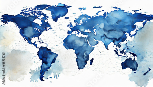 blue map of the world on white background