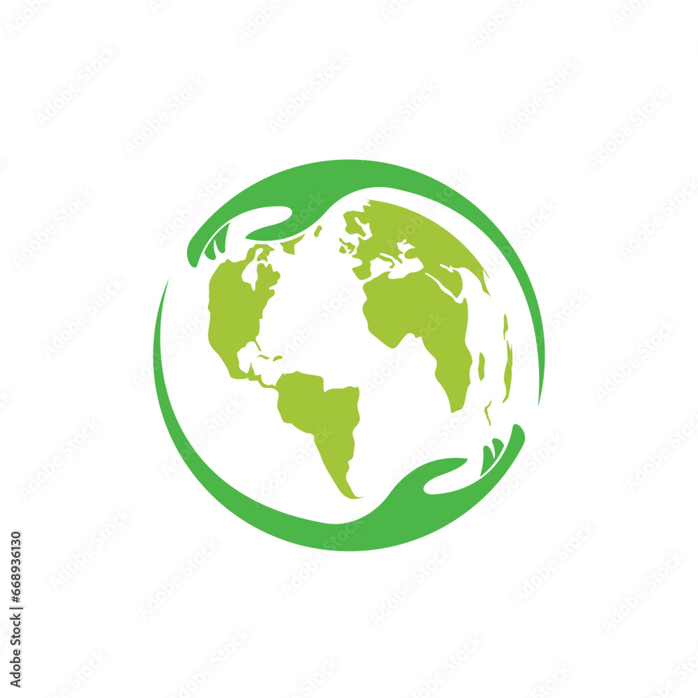 Eco natural globe care concept global ecology world design green logo design.