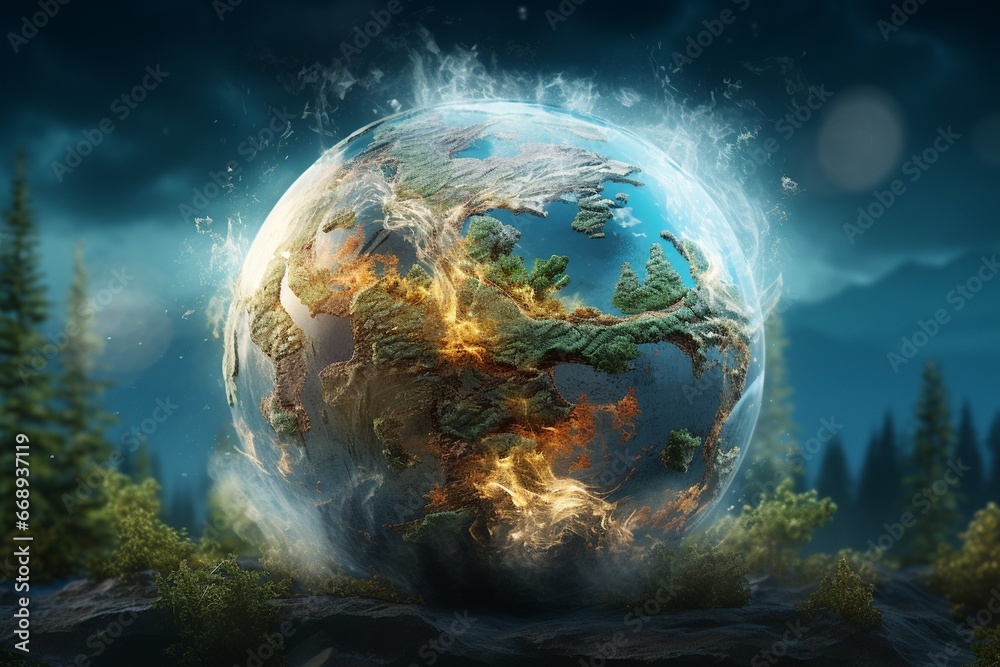 Global Warming Planet Earth Illustration Created with Generative AI