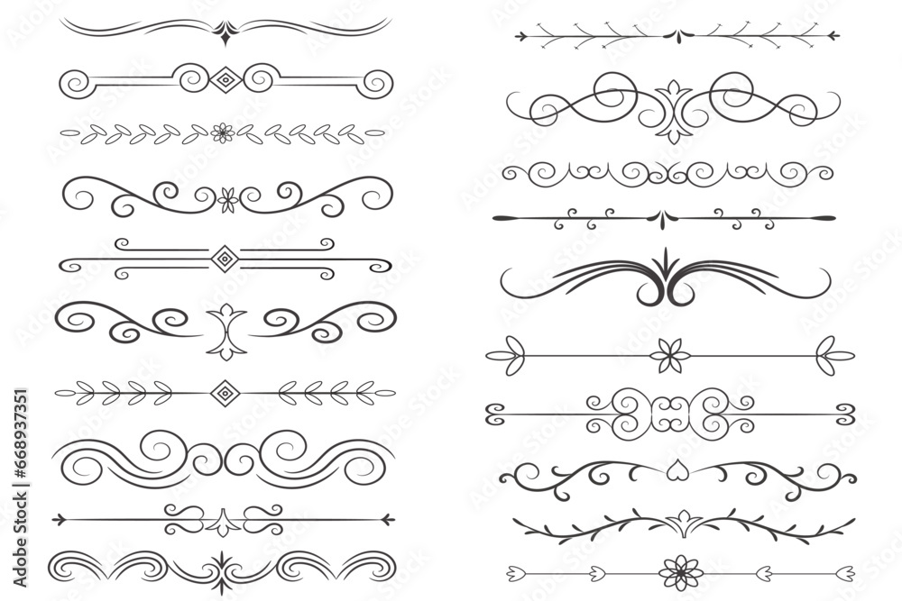 Page Divider And Design Elements. Set of Various Simple Black Divider Design, Assorted Divider Collection Template Vector. Collection of floral dividers elements mega decoration for Calligraphy