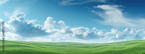 Beautiful landscape with grass and clouds on the sky.