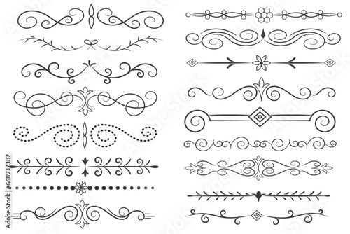 Page Divider And Design Elements. Set of Various Simple Black Divider Design, Assorted Divider Collection Template Vector. Collection of floral dividers elements mega decoration for Calligraphy