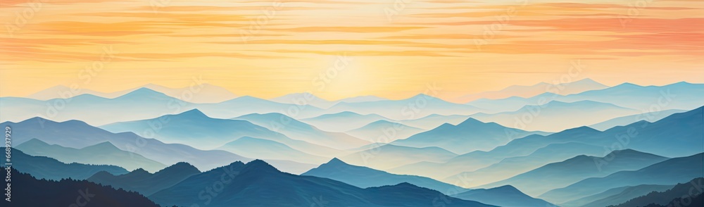 beautiful view from the sky and mountain, in the style of light bronze and yellow, light indigo and green