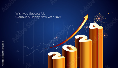 2024 Happy New Year Welcome design. Growth Concept for business target and goals background. photo