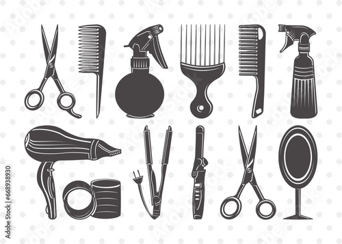 Hair Salon Clipart SVG Cut File | Scissors Svg | Comb Svg | Mirror Svg | Hair Straightener | Hair Dryer | Bundle | Eps | Dxf | Png