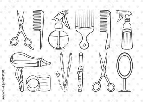 Hair Salon Clipart SVG Cut File | Scissors Svg | Comb Svg | Mirror Svg | Hair Straightener | Hair Dryer | Bundle | Eps | Dxf | Png