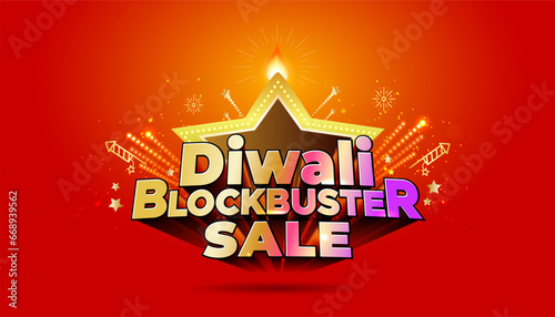 3d, Sale discount poster, Big deal, offer, concept design for Diwali. Diwali Blockbuster sale text with candle and sparkle background.