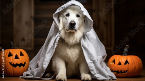 Great Pyrenees Mountain Dog Dressed in an Adorable Halloween Costume 1 © Mat
