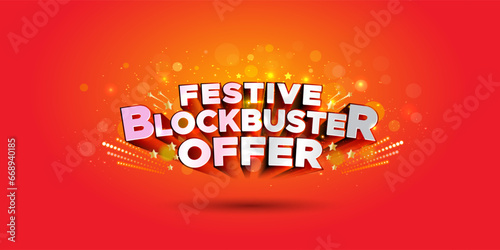 Festive Background and Festive blockbuster offer, sale logo concept design. photo