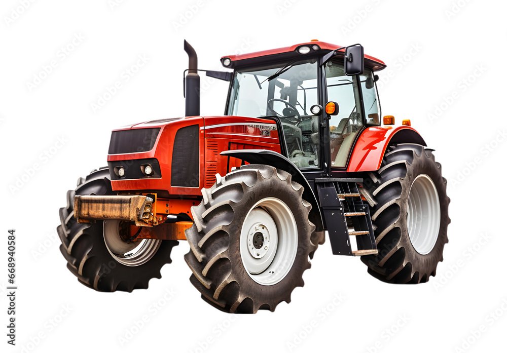 Obraz premium Tractor farm isolated on a transparent background, Agricultural tractor. Generative AI