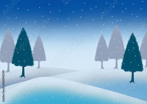 Serene Winter Landscape, Christmas Concept, Radiant Blue Tree Snow Background