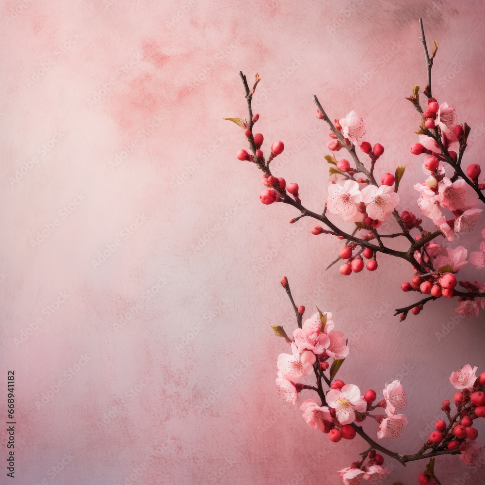 Fototapeta premium Abstract art background vector, luxury minimal style wallpaper with spring apricot branches. 