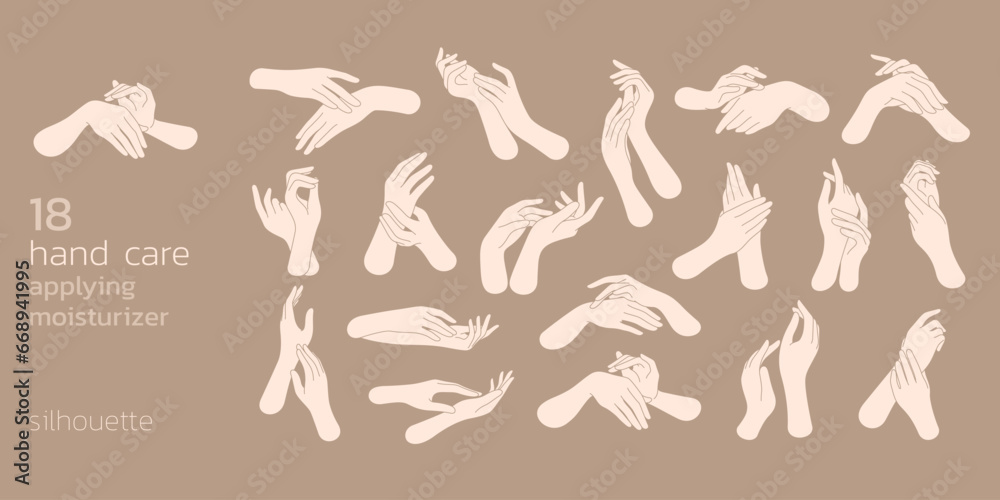 set of hand care applying moisturize filled outline icon