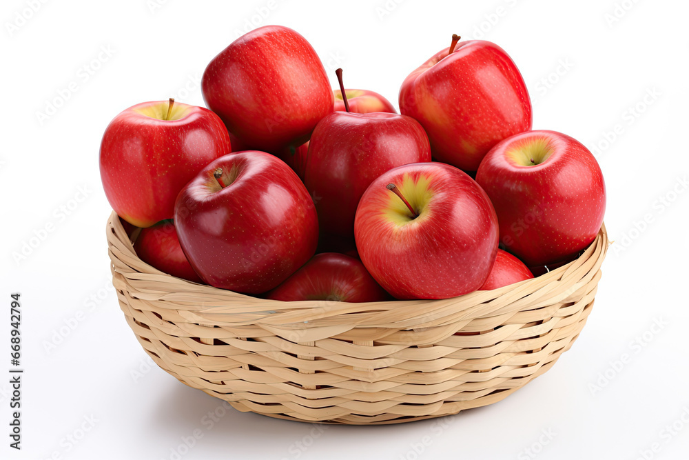 red apples in basket isolated on white background red apples in basket isolated on white background