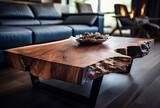 Rustic style wooden table. Living room interior design. AI generated Images