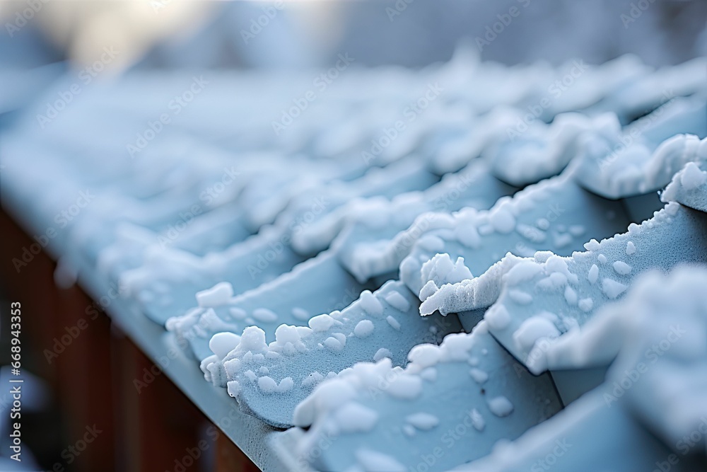 close-up snow covered roof house close-up snow covered roof house
