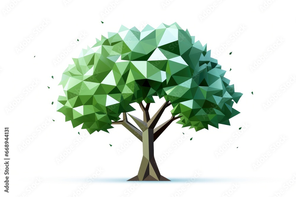 Abstract low poly tree isolated on white background