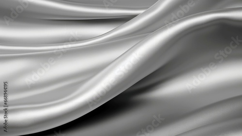 Close up of silver silk background, Abstract white cloth fabric wave